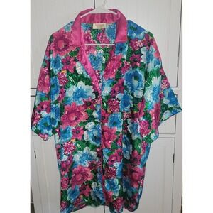 Vintage Victoria's Secret Floral tshirt gown Pink Blue M/L 90s Style gold label